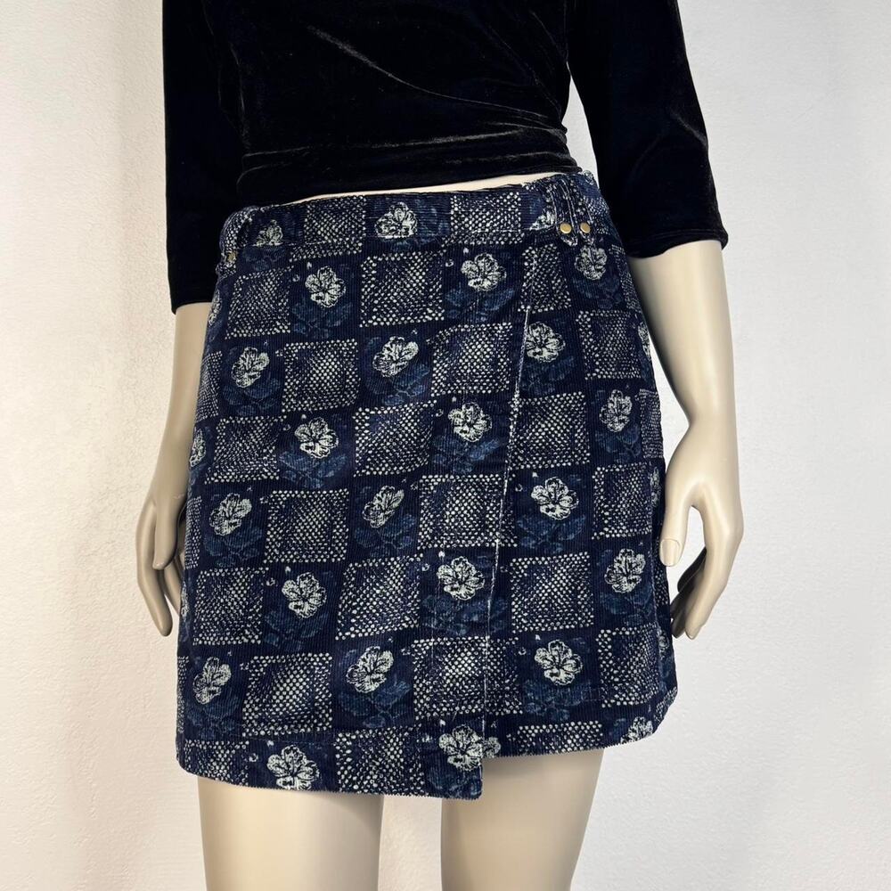 Pilcro Anthropologie Corduroy Mini Skirt Blue Whimsigoth Dark Romantic Size 14